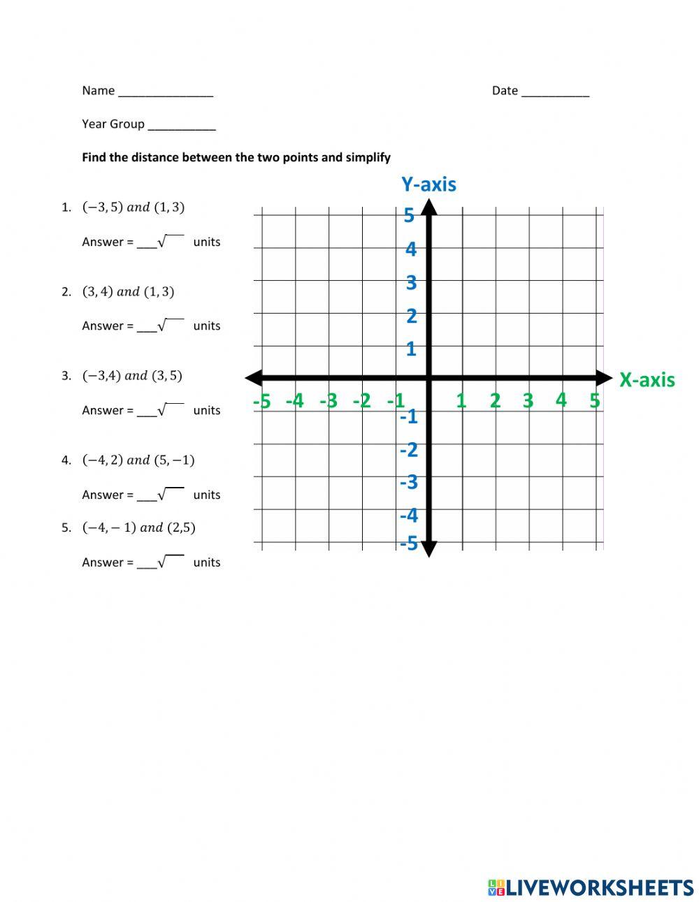 Distance Formula - Find the Distance - Square Roots