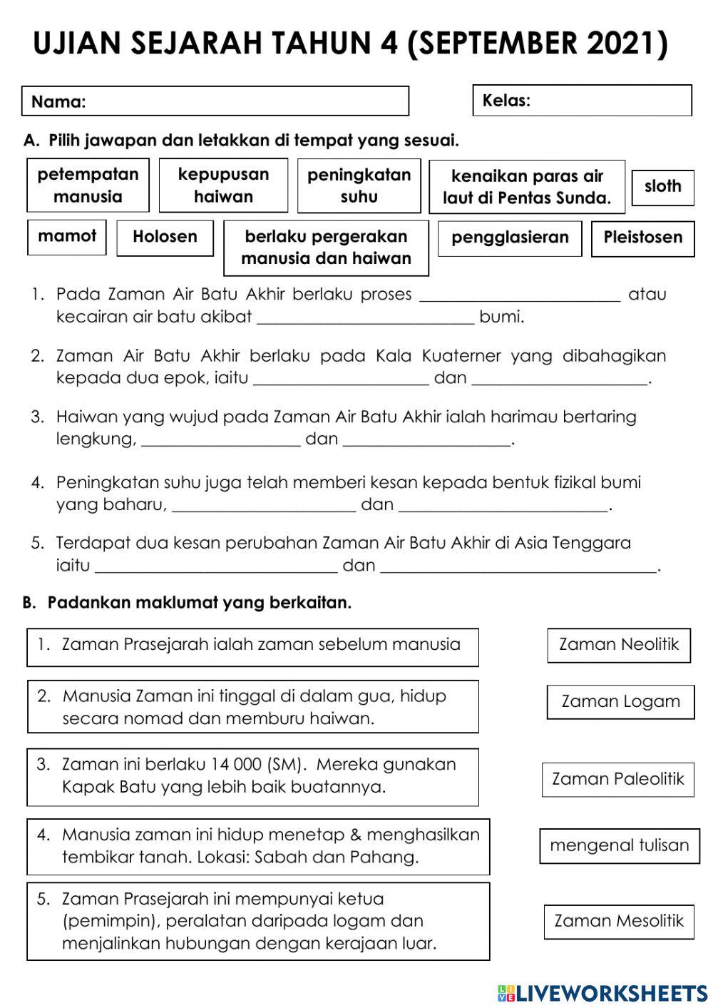 Ujian Sejarah Tahun 4