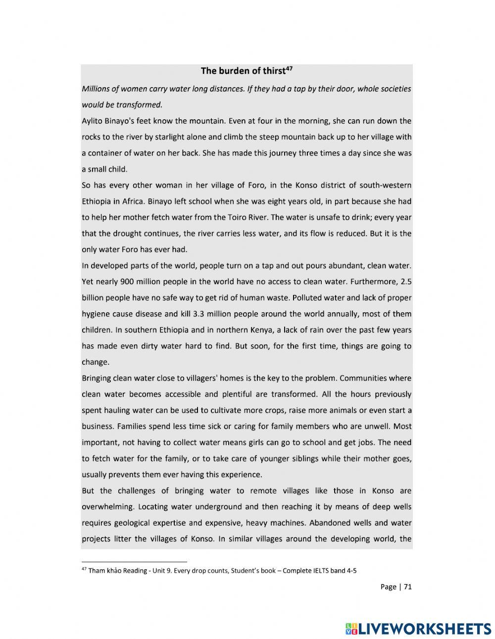 Reading Uinit 1: Sentence Completion