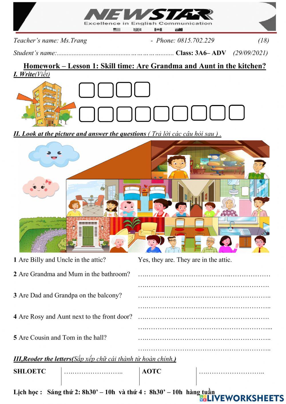 3A6-Lesson 1: Skill time:Skill time Are Grandma and Aunt in the kitchen