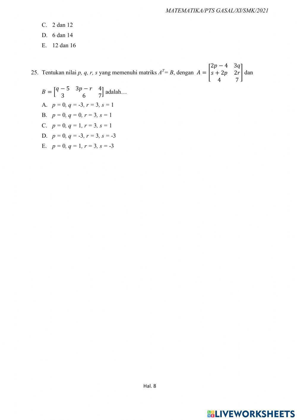 Pts ganjil matematika kelas xi