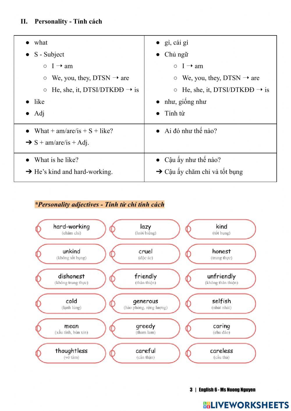 E6 vocab appearance and personality (Ms Nuong Nguyen)