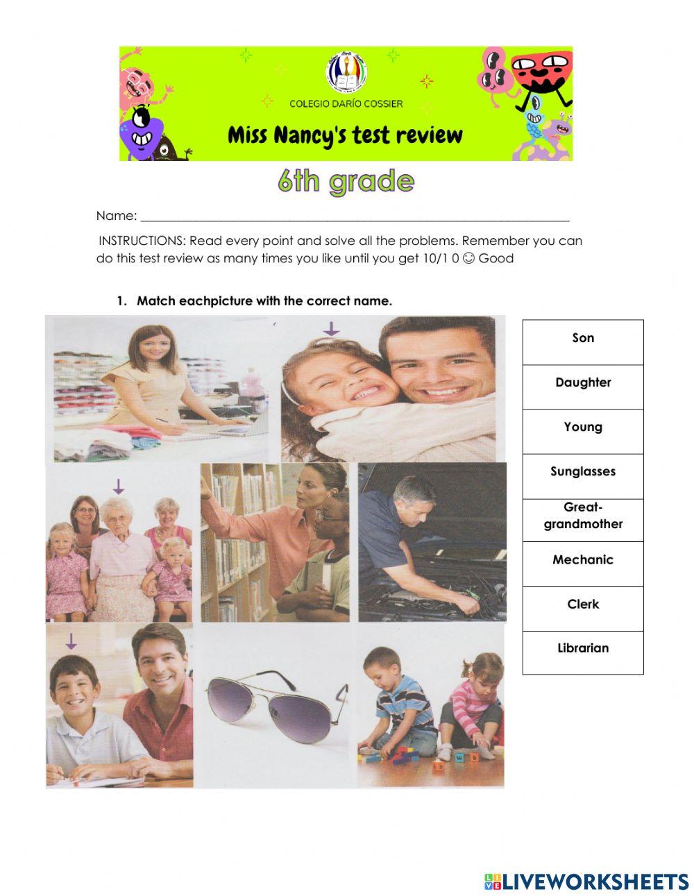 INGLÉS- Cuestionario examen de septiembre. Sexto Grado 2020