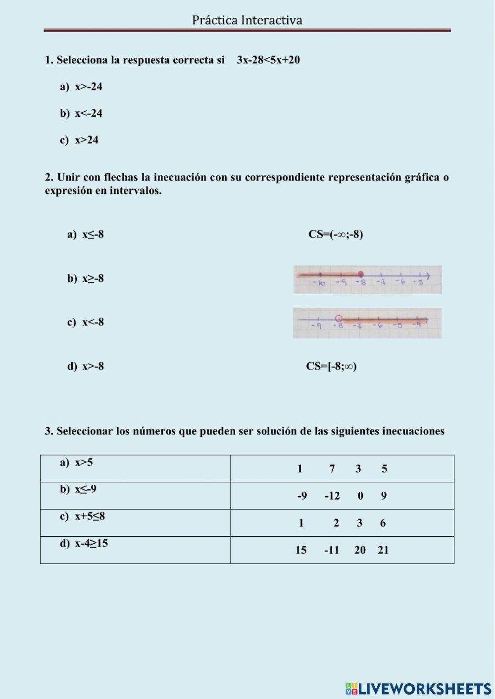 Práctica Inecuaciones