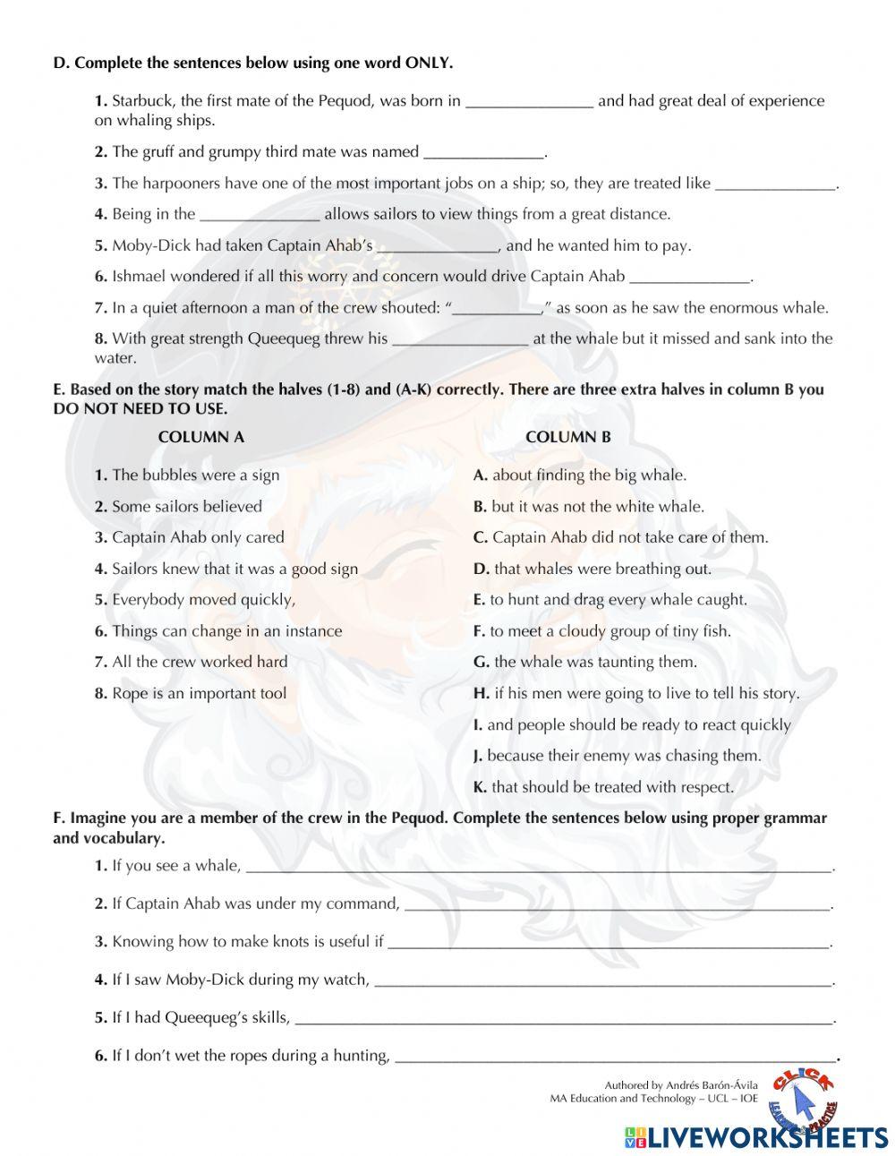 Literature Ex - Moby-dick (Ch. 6-10)