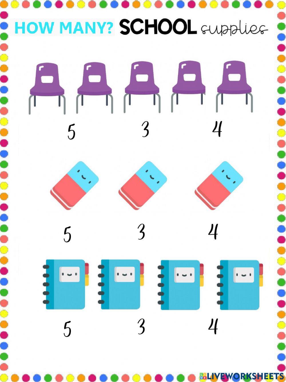 School suplies exercises