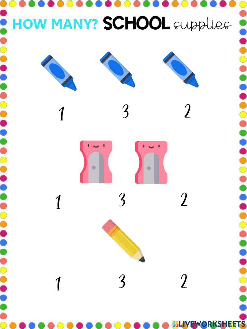 School suplies exercises