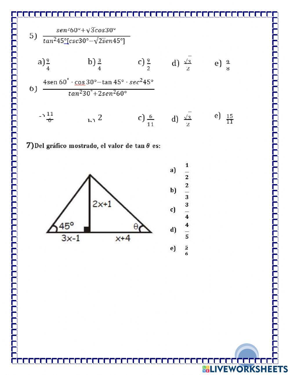 Razones trigonométricas con ángulos notables