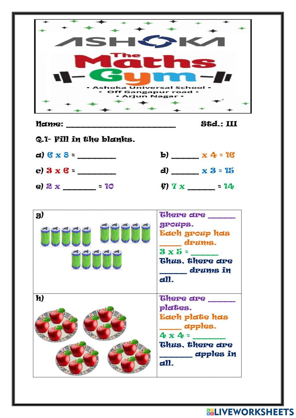 GYM worksheet-Multiplication