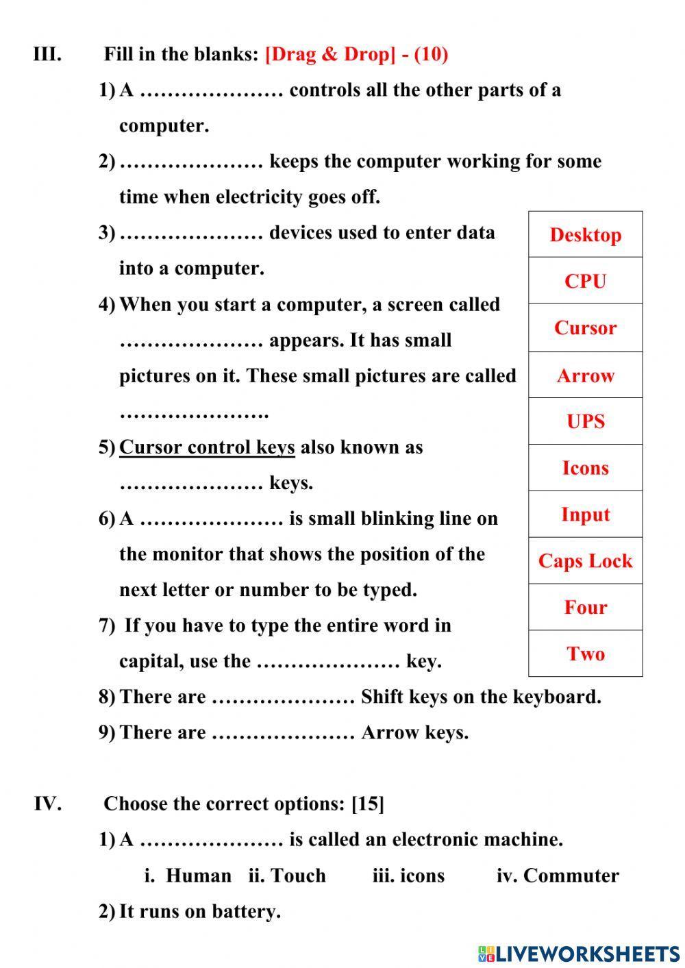 Computer Test interactive worksheet | Live Worksheets