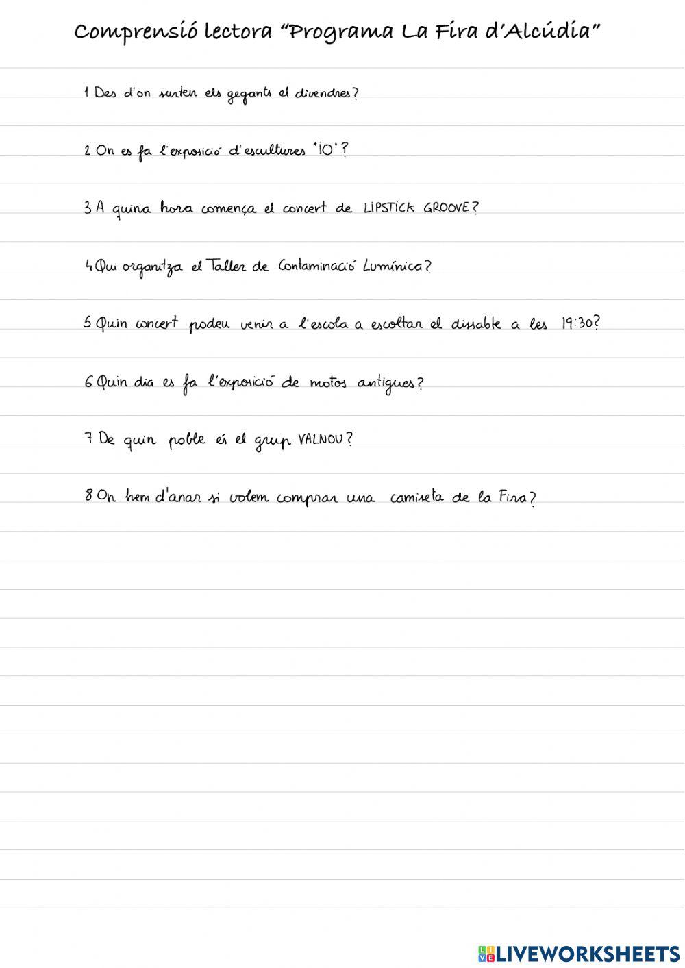 Comprensió lectora Programa Fira d'Alcúdia 2021