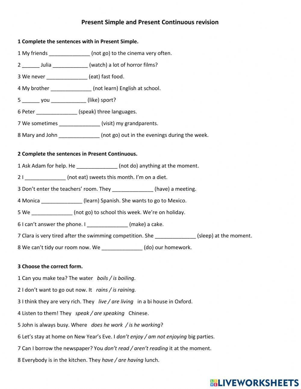 Present Simple and Present Continuous revision