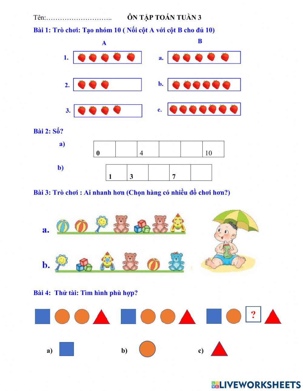 Ôn tập Toán 1 Tuần 3