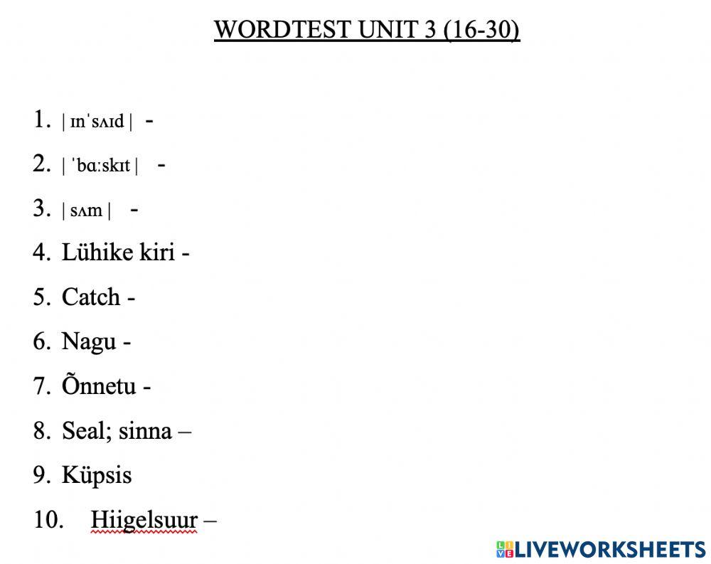 Wordtest Unit 3 (16-30)