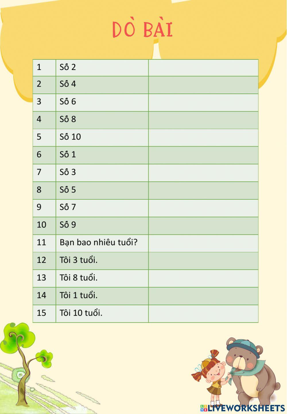 Dò bài lớp 2 3-10