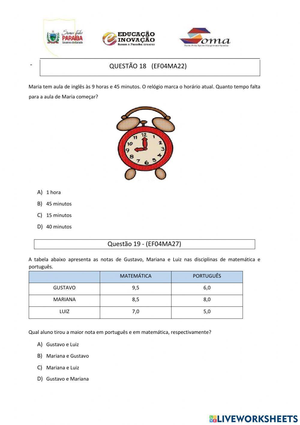 Simulado de matemática parte - 2
