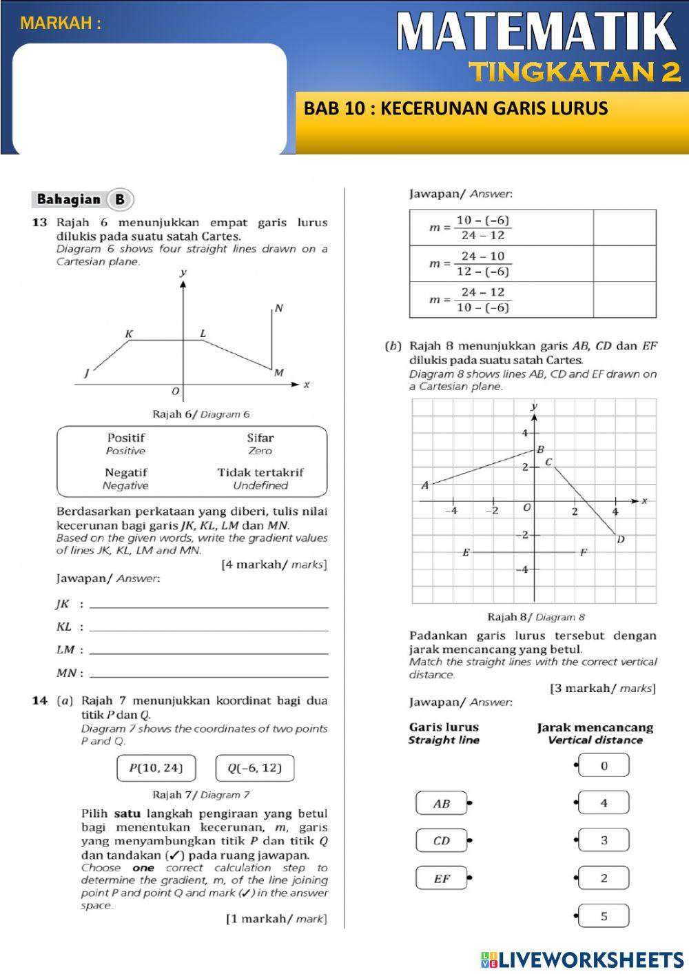 MATEMATIK TINGKATAN 2 BAB 10 KECERUNAN GARIS LURUS