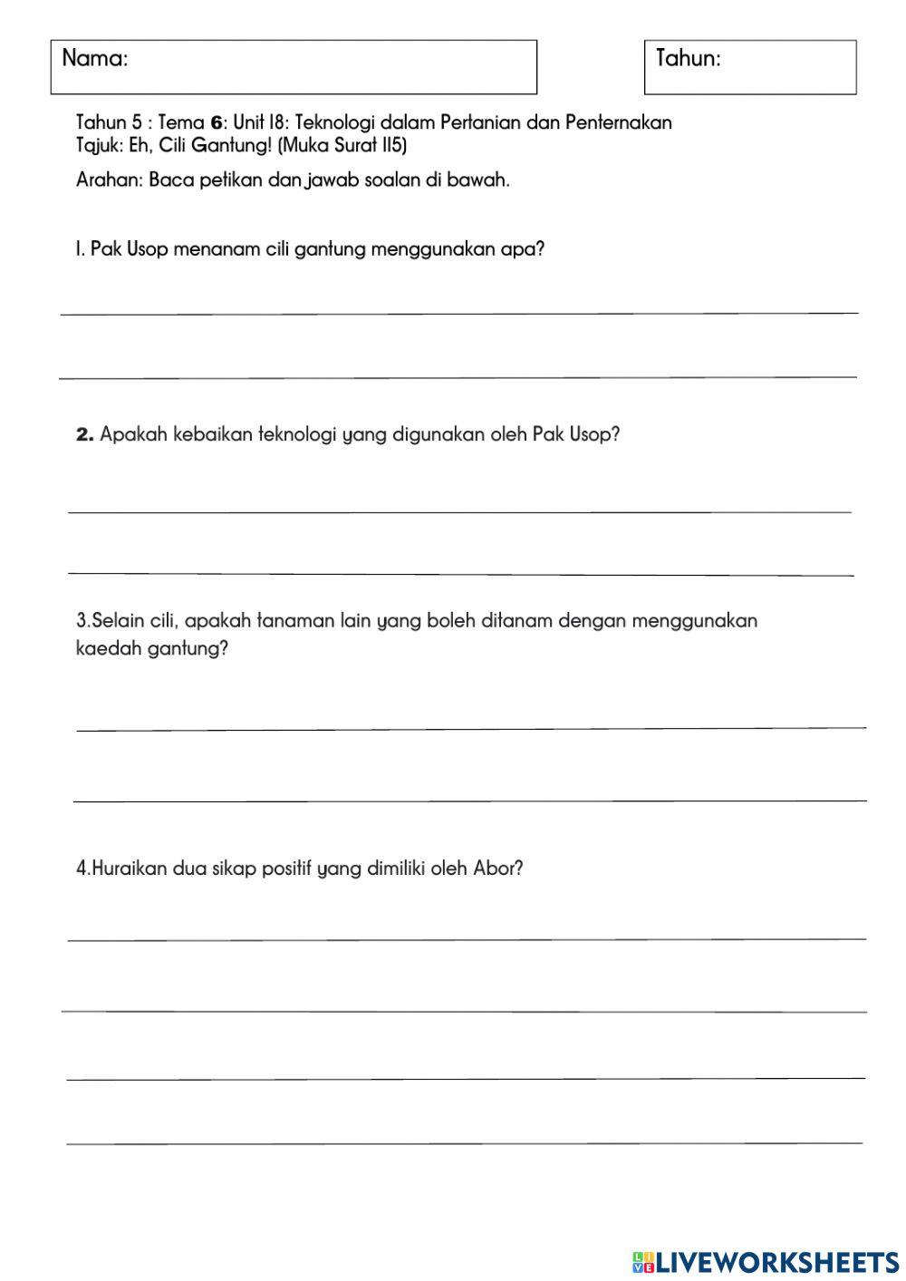 BM SJKC Tahun 5: Tema 6: Unit 18: Eh, Cili Gantung!