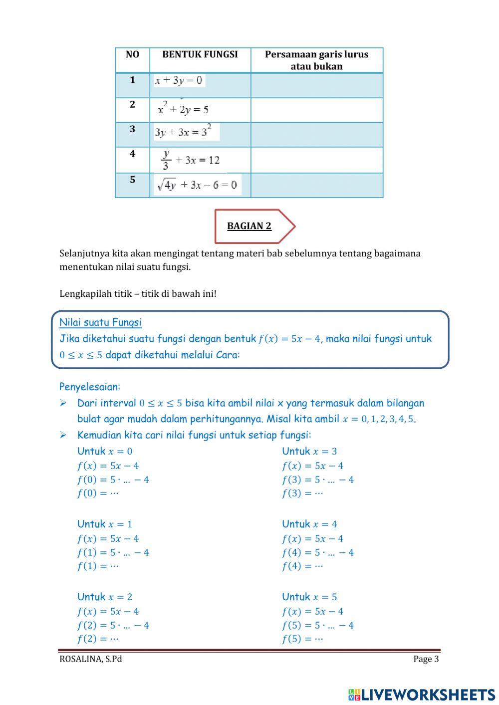 Pengenalan persamaan garis lurus