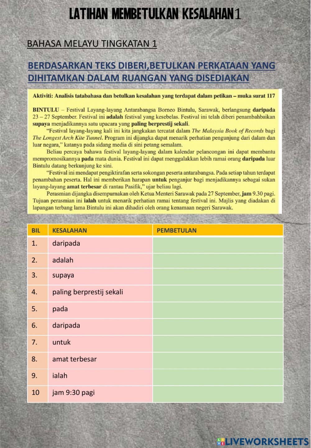 Membetulkan kesalahan tingkatan 1