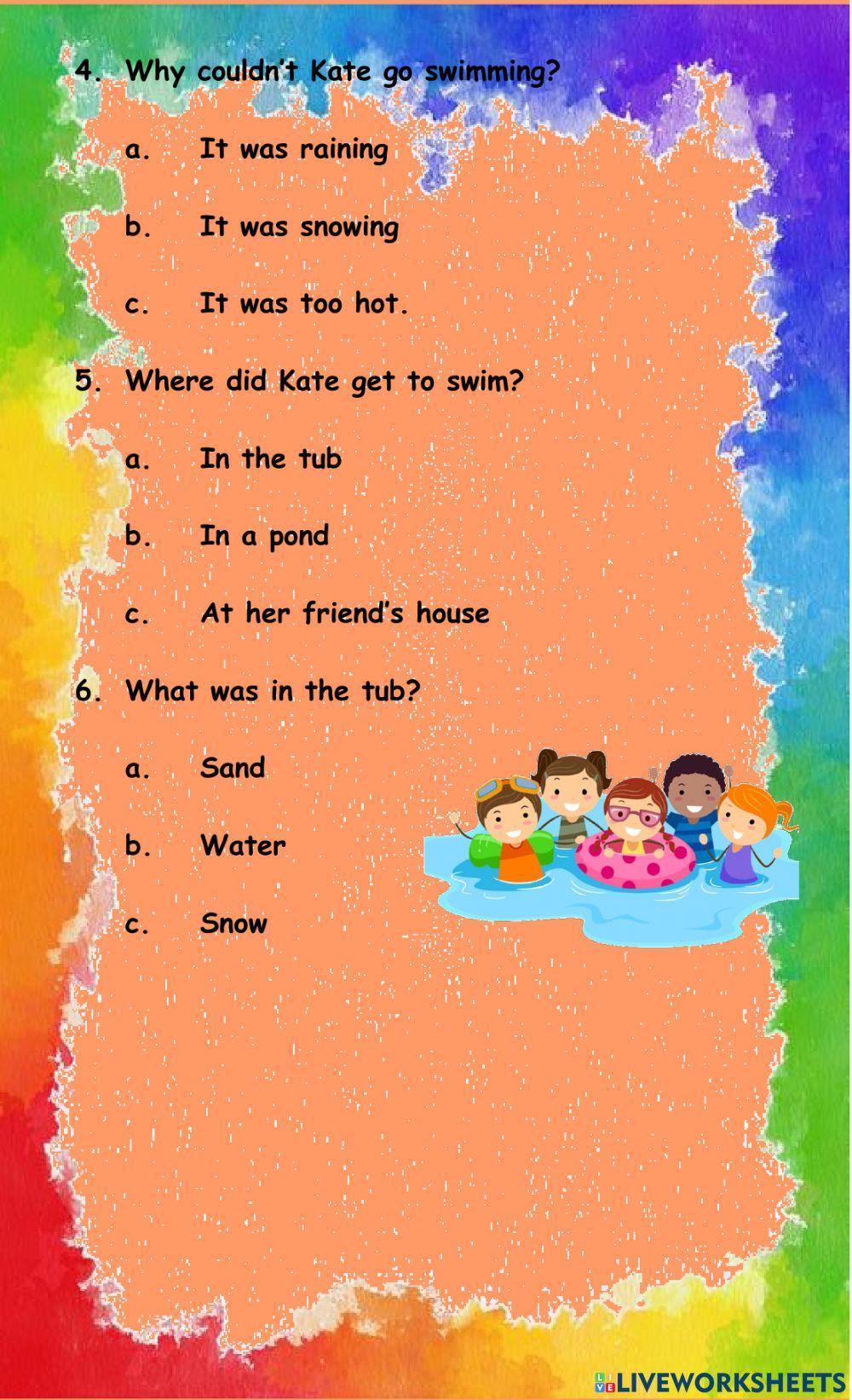 Listening Comprehension A Different Pool worksheet Live Worksheets