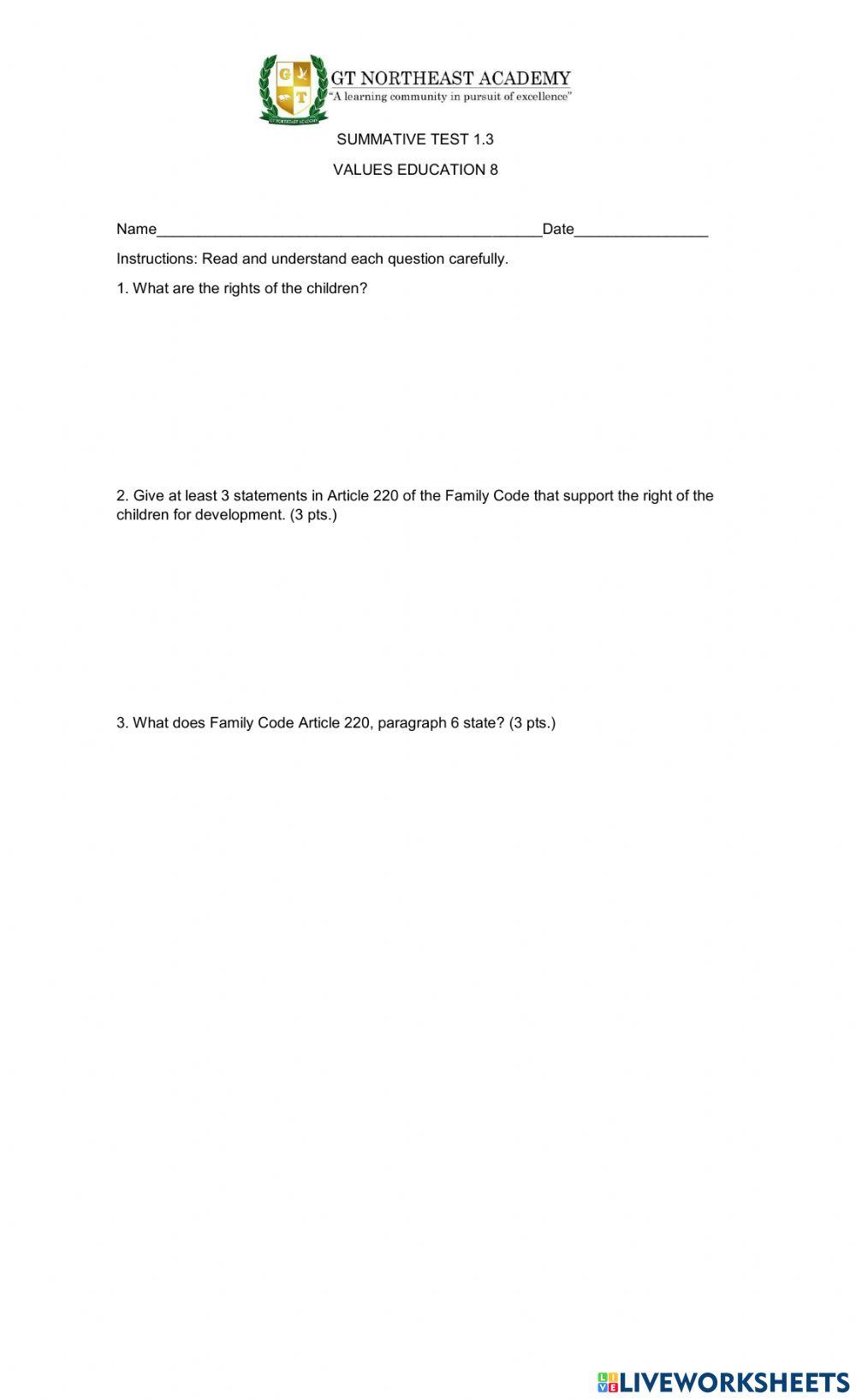 Quiz 1 3 online exercise for live worksheets