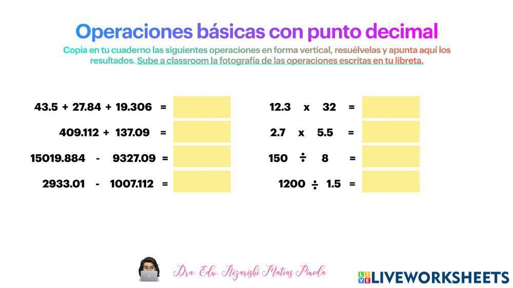 Operaciones básicas con punto decimal