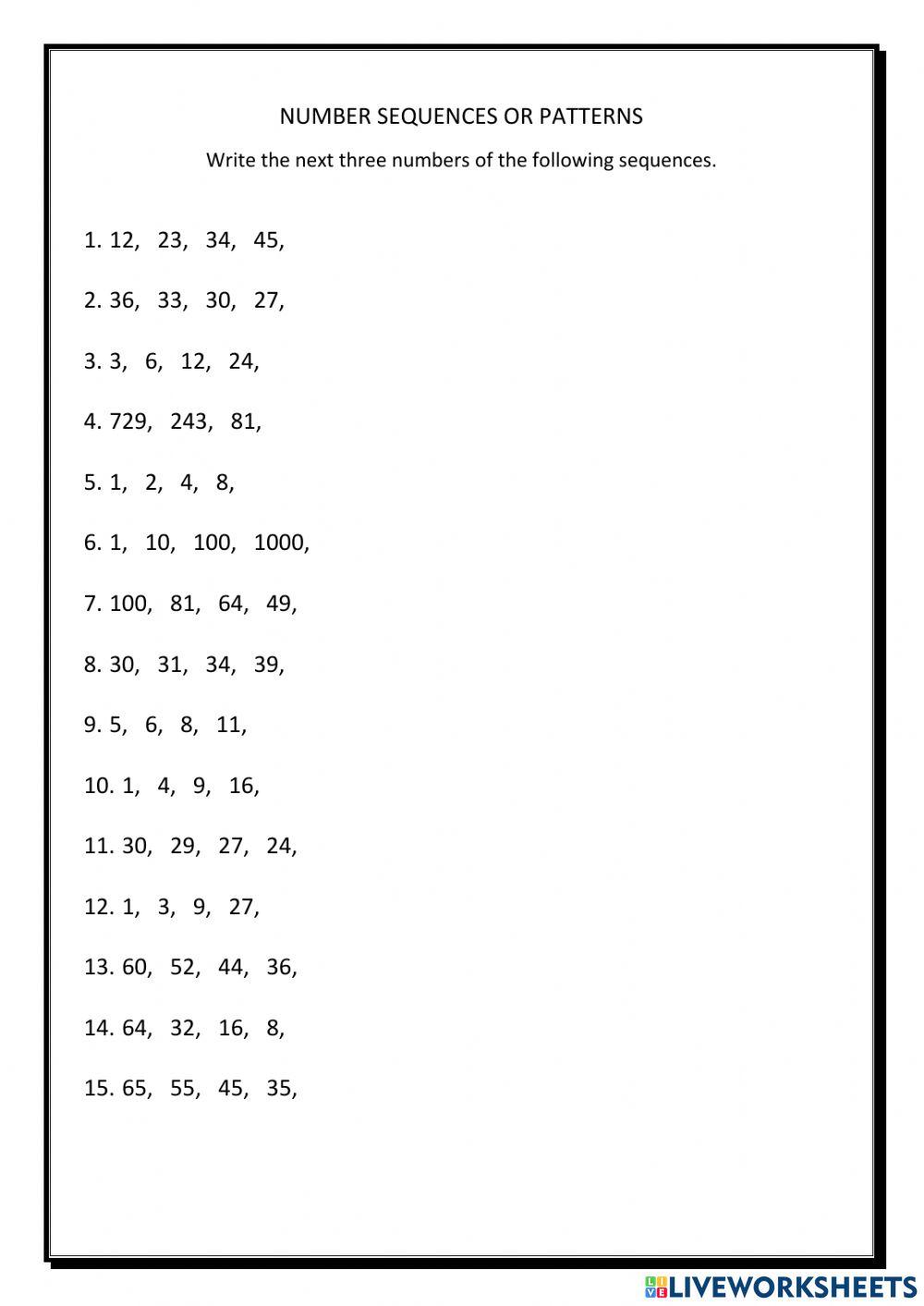 Number Sequence Worksheet