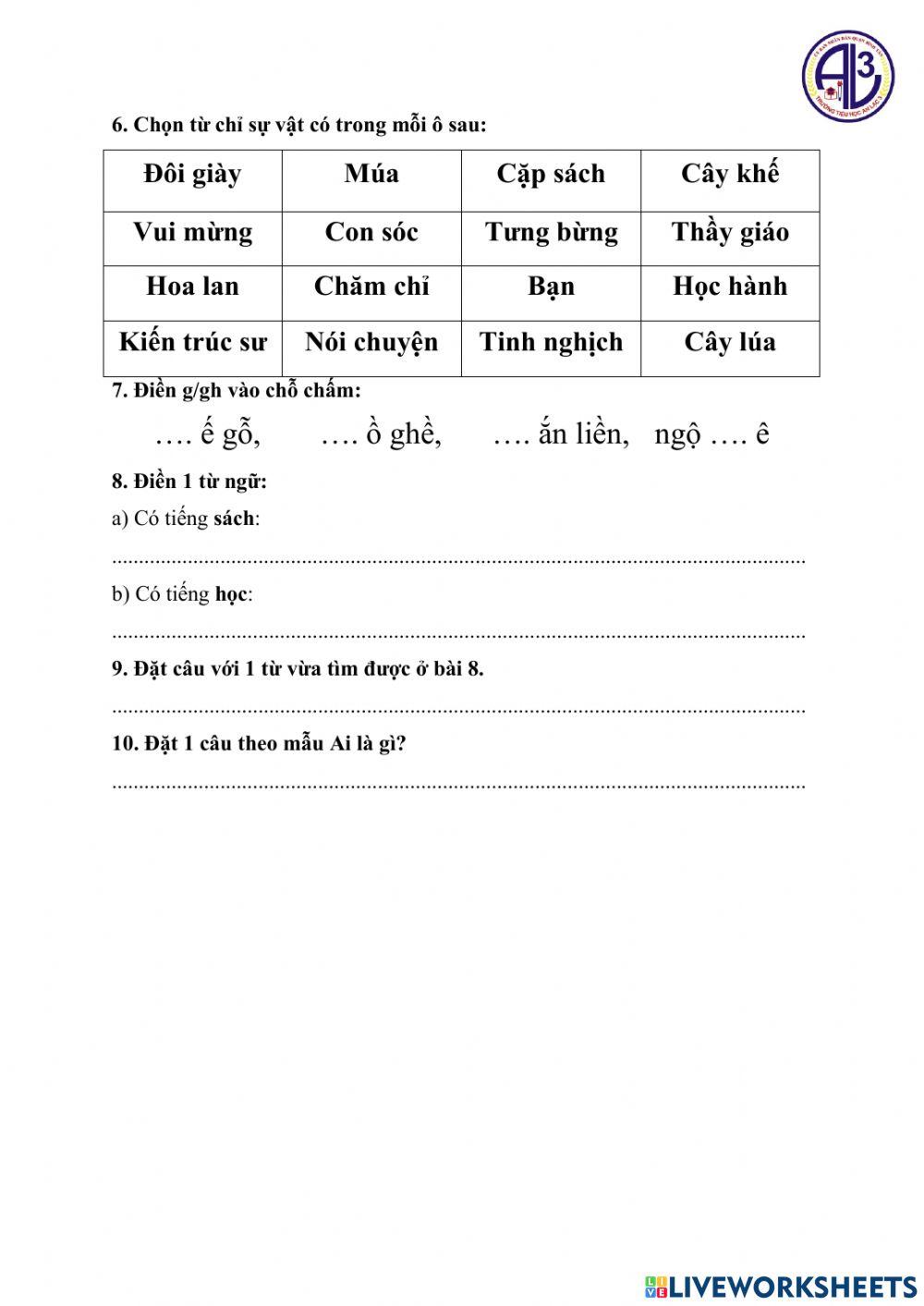 Ôn tập Tiếng Việt lớp 2 tuần 2