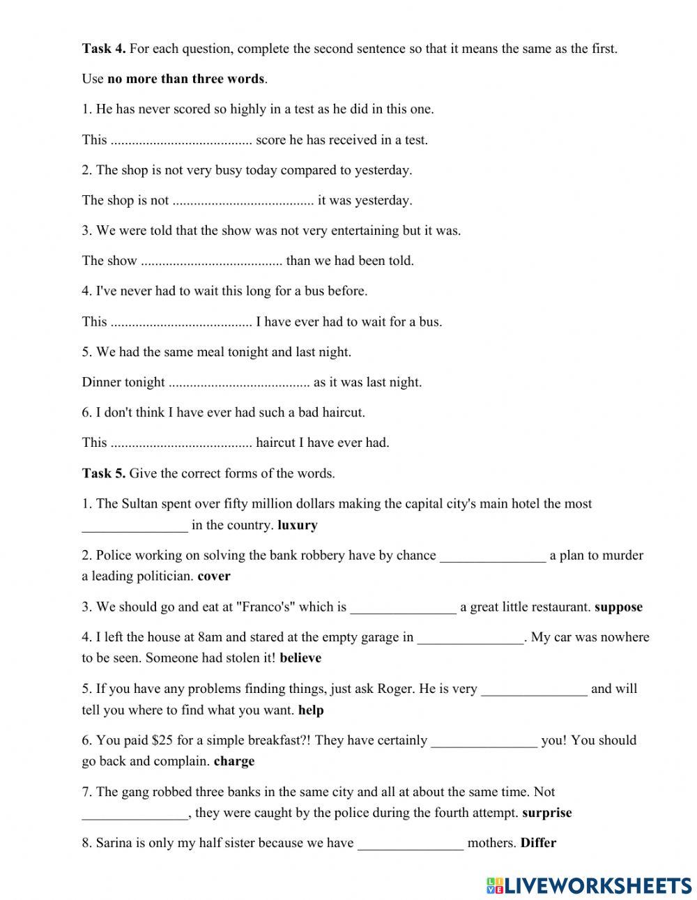 Tenses - Word formation -Comparison