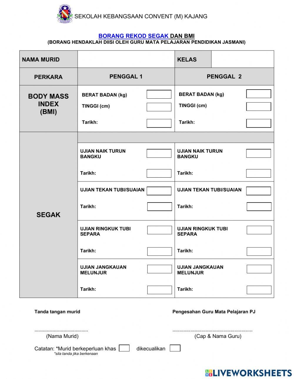 Borang ujian segak penggal 1