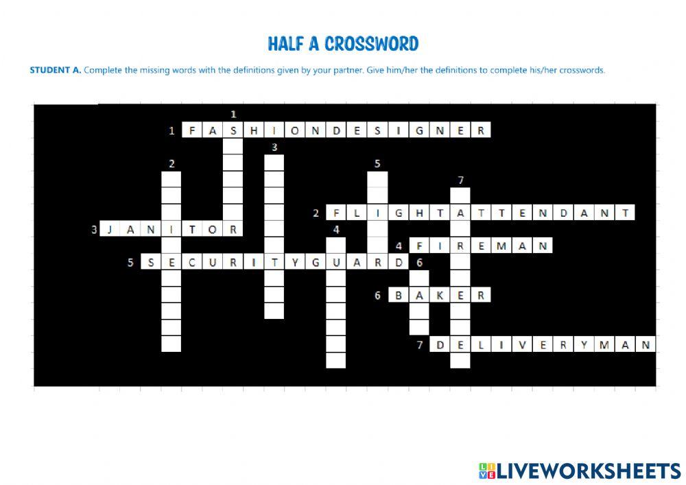 HALF A CROSSWORD A worksheet Live Worksheets