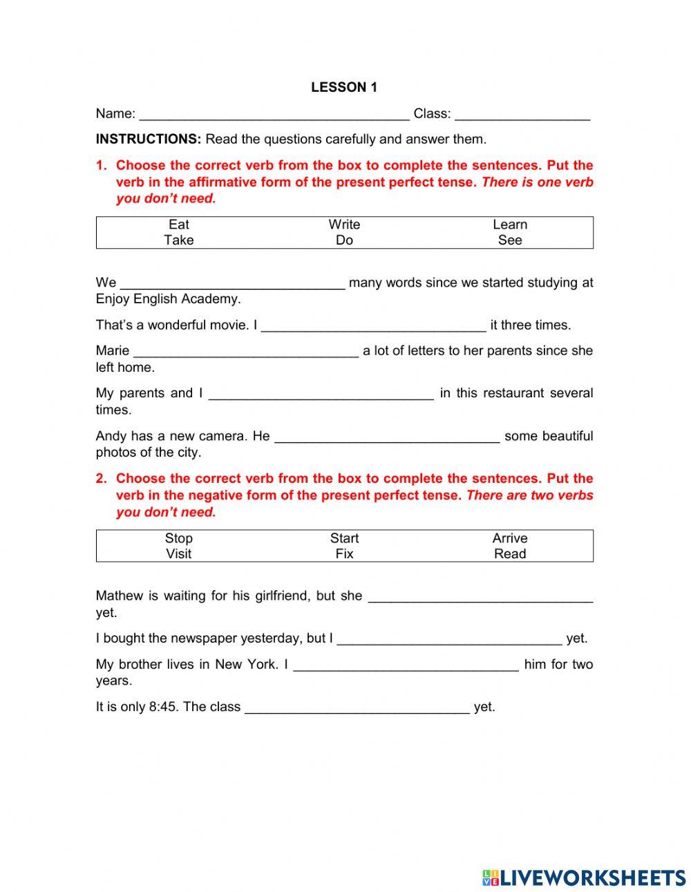 Present Perfect Tense