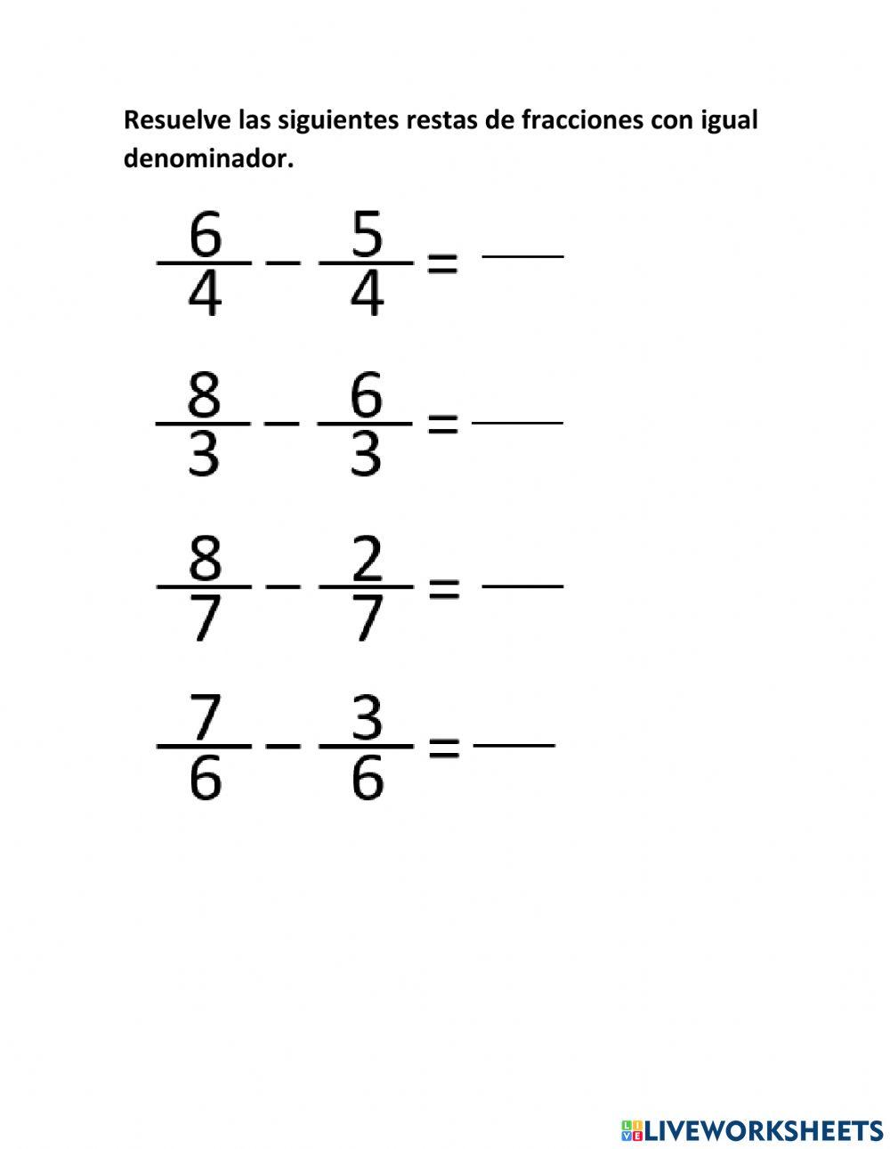 Restas de fracciones con igual y diferente denominador