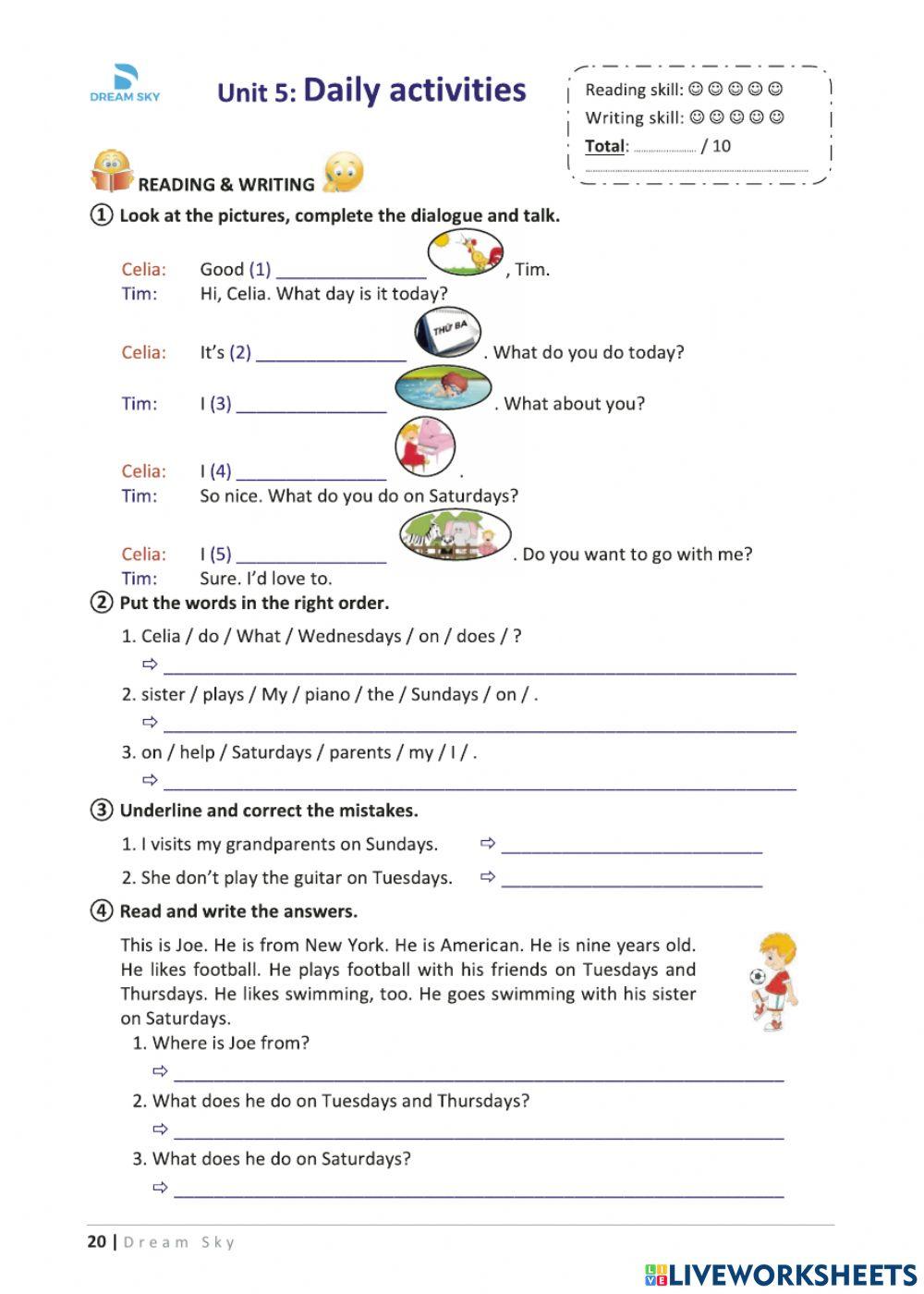 Grade 4 - Main - Unit 5: Daily activities