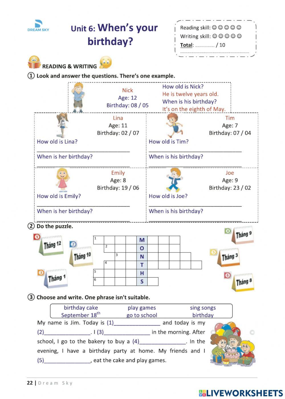 Grade 4 - Main - Unit 1: When's your birthday?