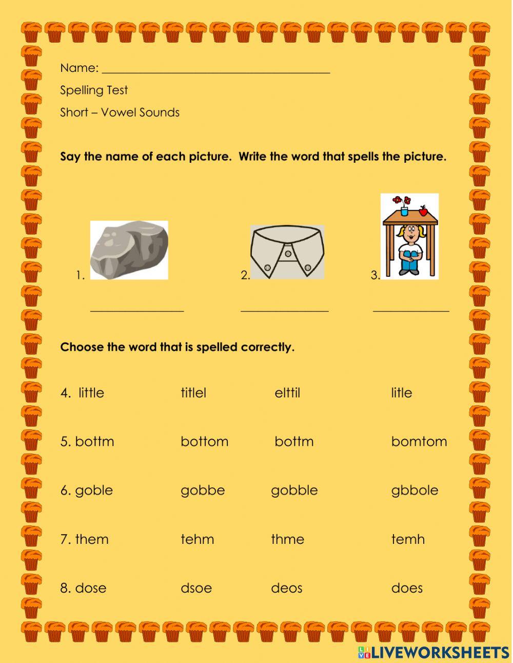 Short Vowel Spelling Test