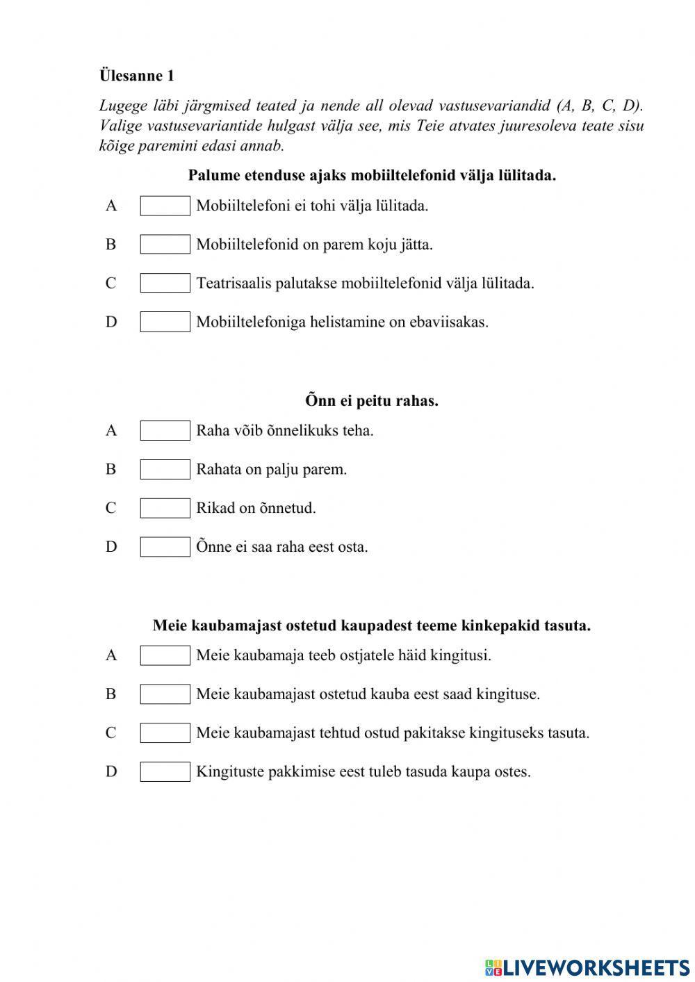 Ettevalmistus eksamiks (B1)
