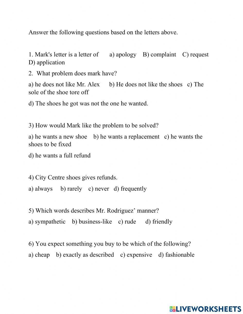 Business Letters comprehension