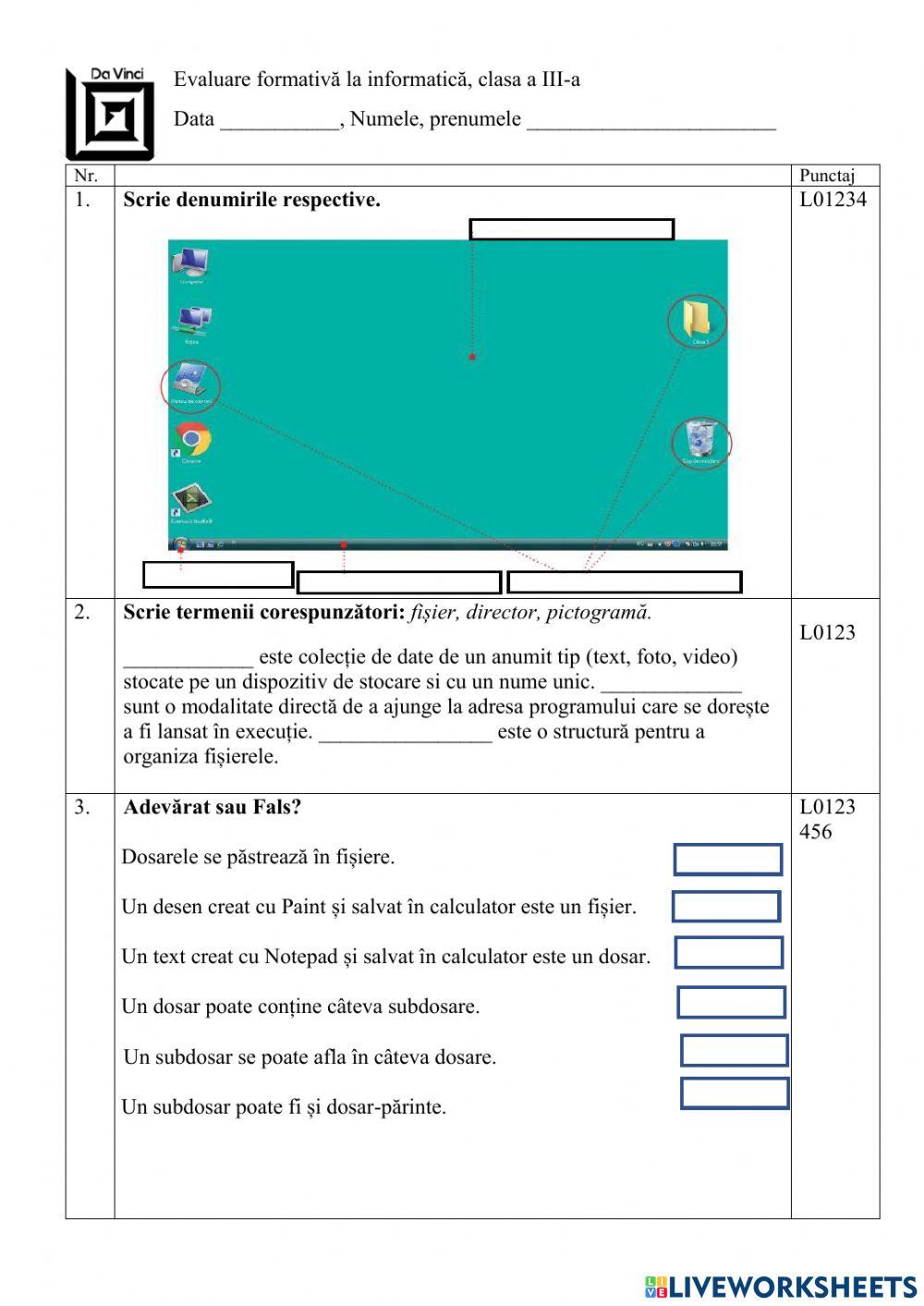 Evaluare formativă Gestionăm dosare și fișiere