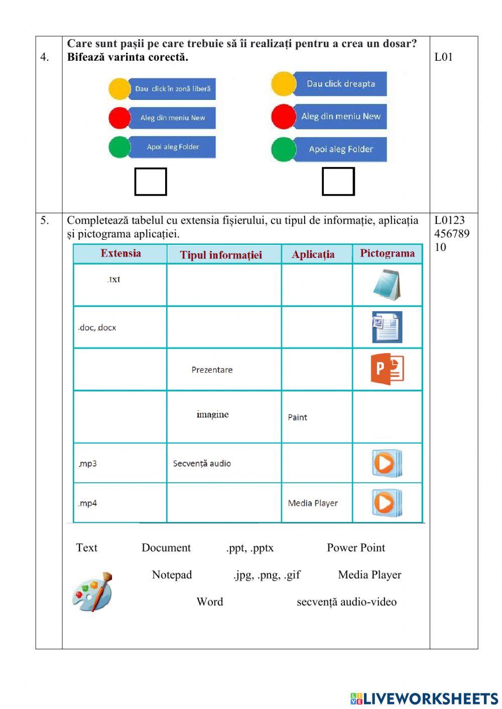 Evaluare formativă Gestionăm dosare și fișiere