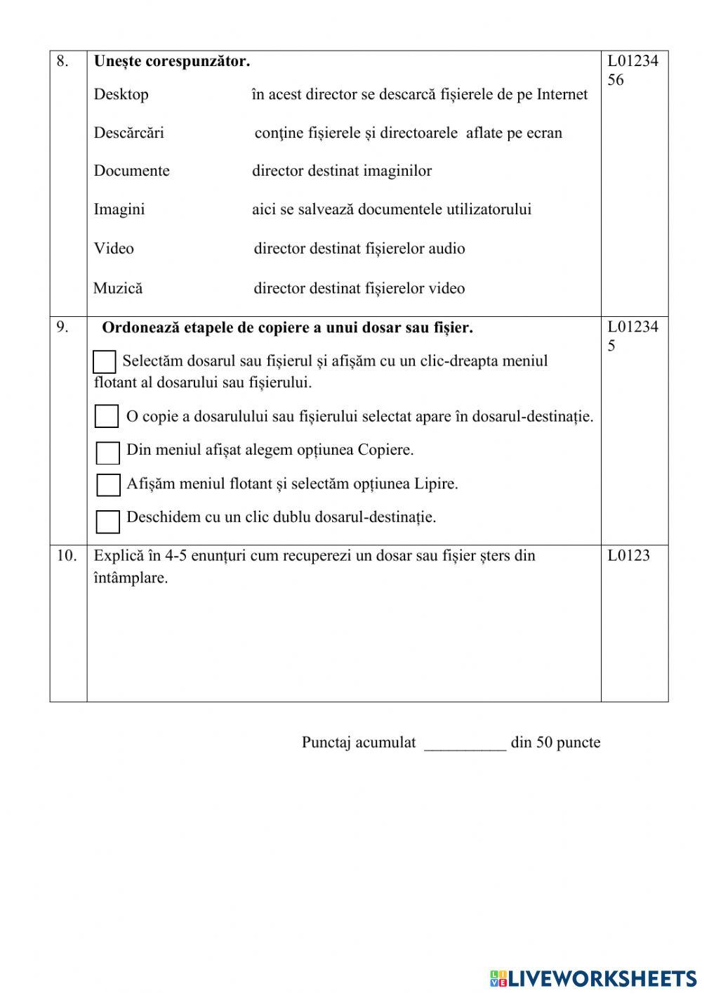 Evaluare formativă Gestionăm dosare și fișiere