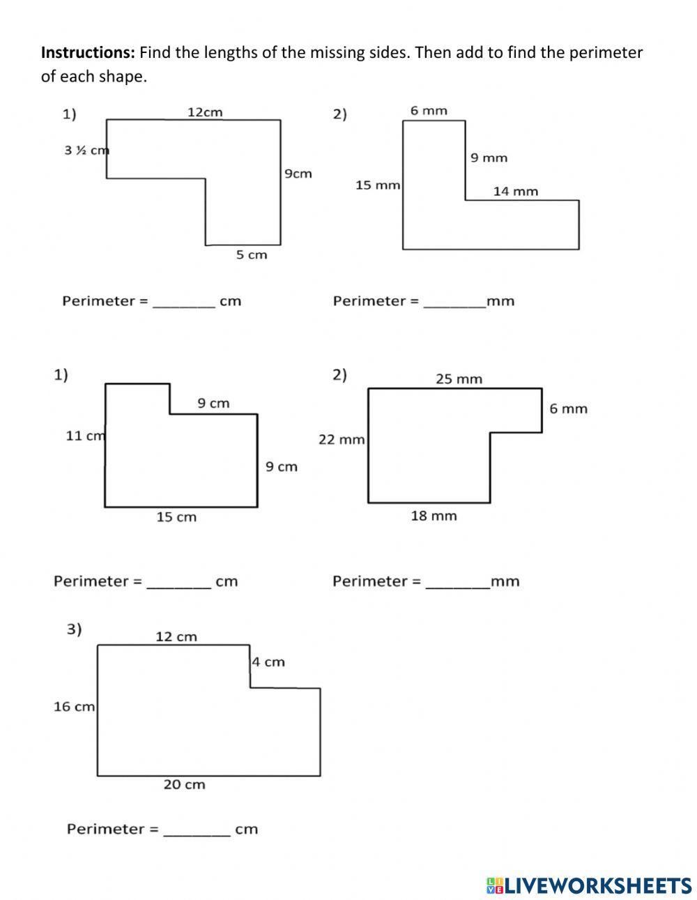 Perimeter of Rectilinear Shapes interactive worksheet | Live Worksheets