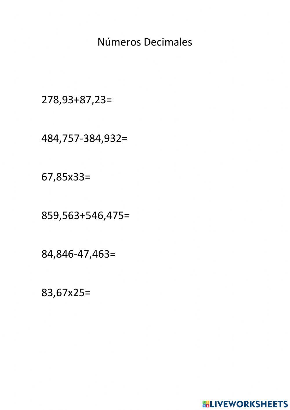 Mtemáticas Números Decimales