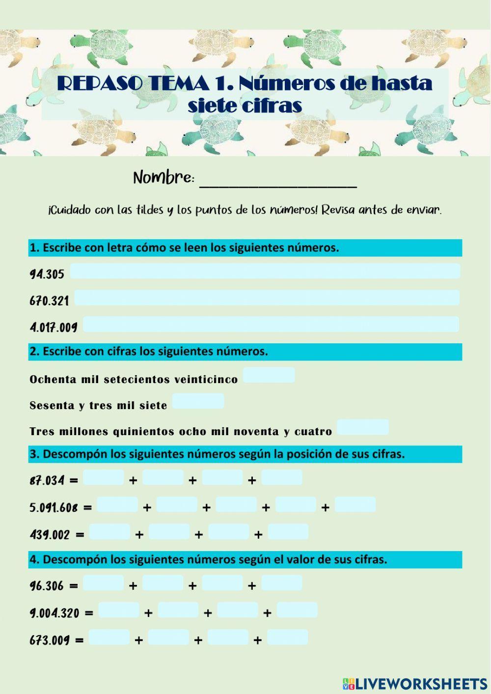 Números de hasta siete cifras