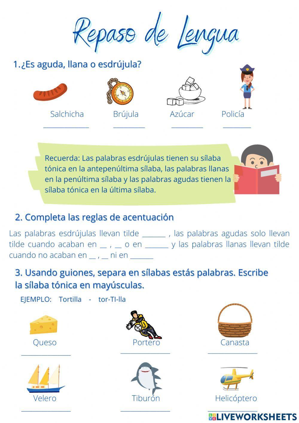 Repaso de Lengua: tildes y sílaba tónica