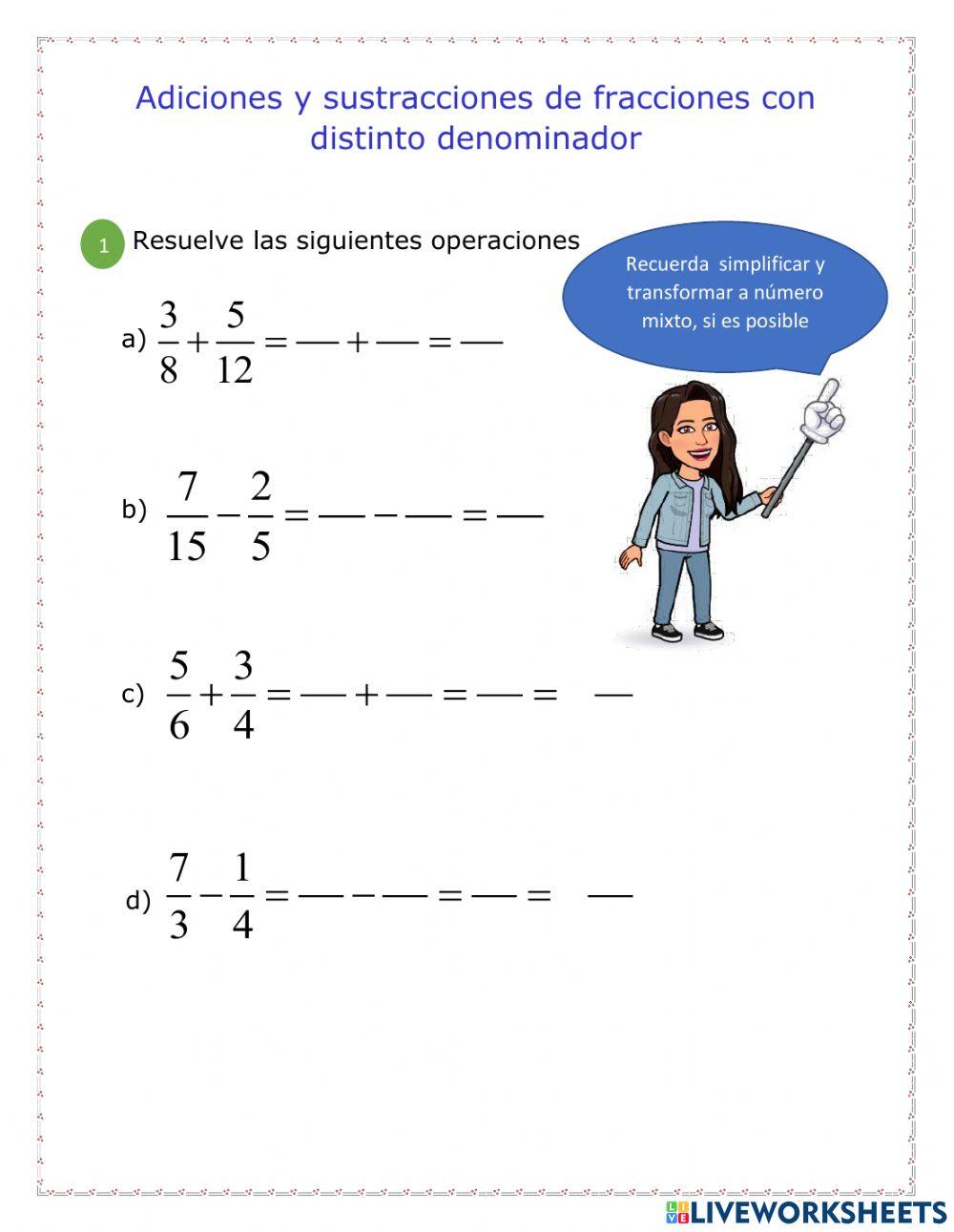 Adición y sustracción de fracciones