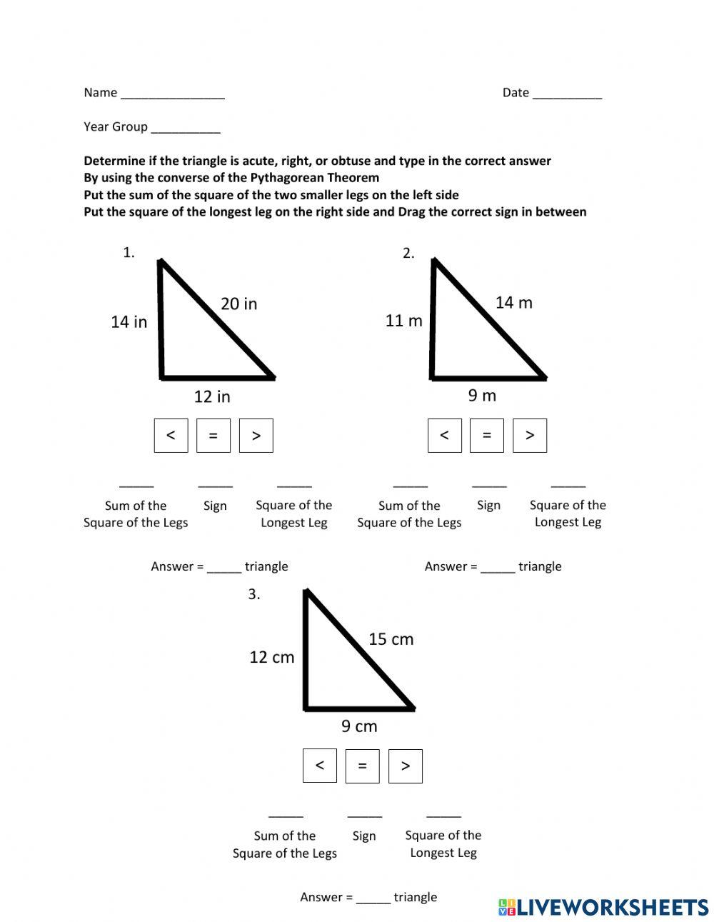 Converse of the Pythagorean Theorem - Determine if the Triangle is Acute, Right, or Obtuse