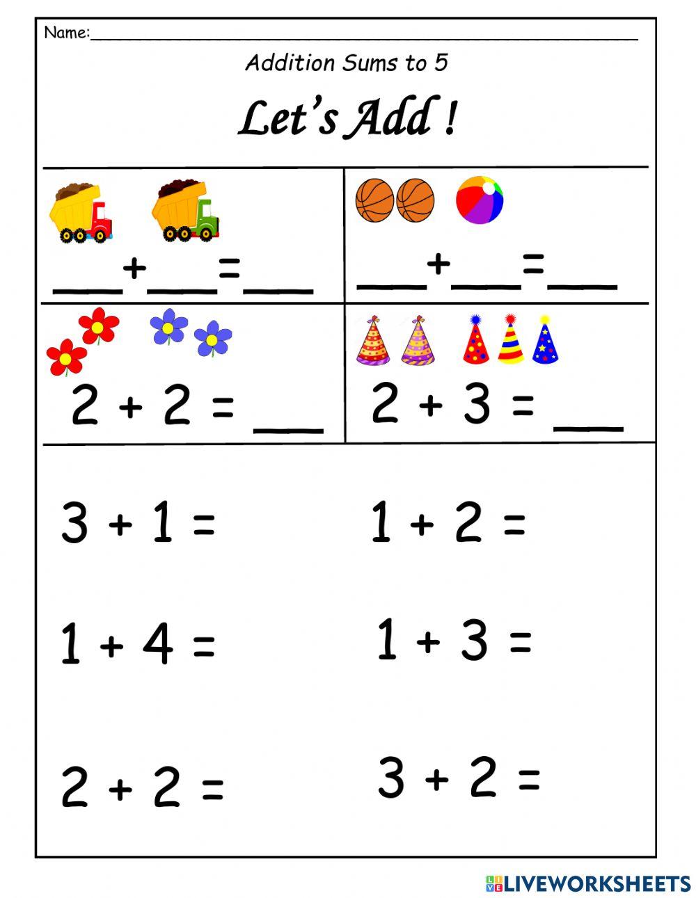 Addition Sums to 5