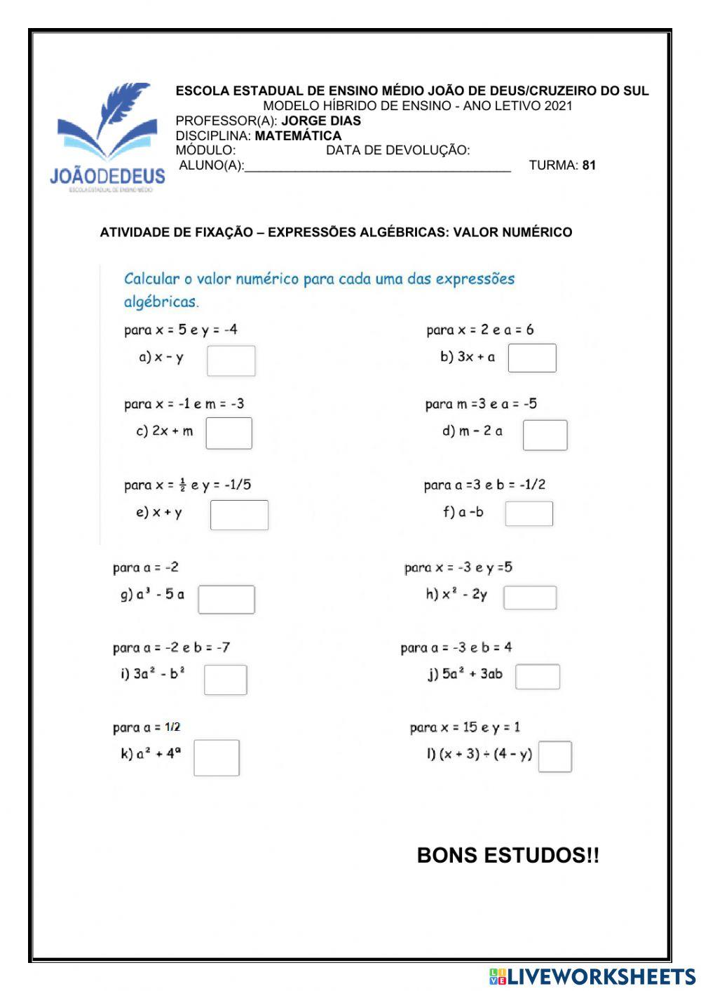 Expressões algébricas